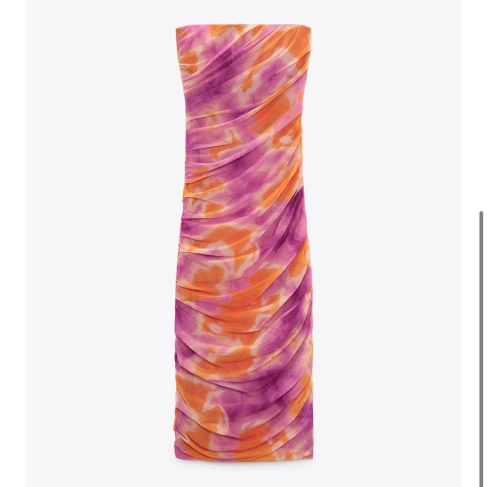 Zara Orange Pink Strapless Bodycon Dress